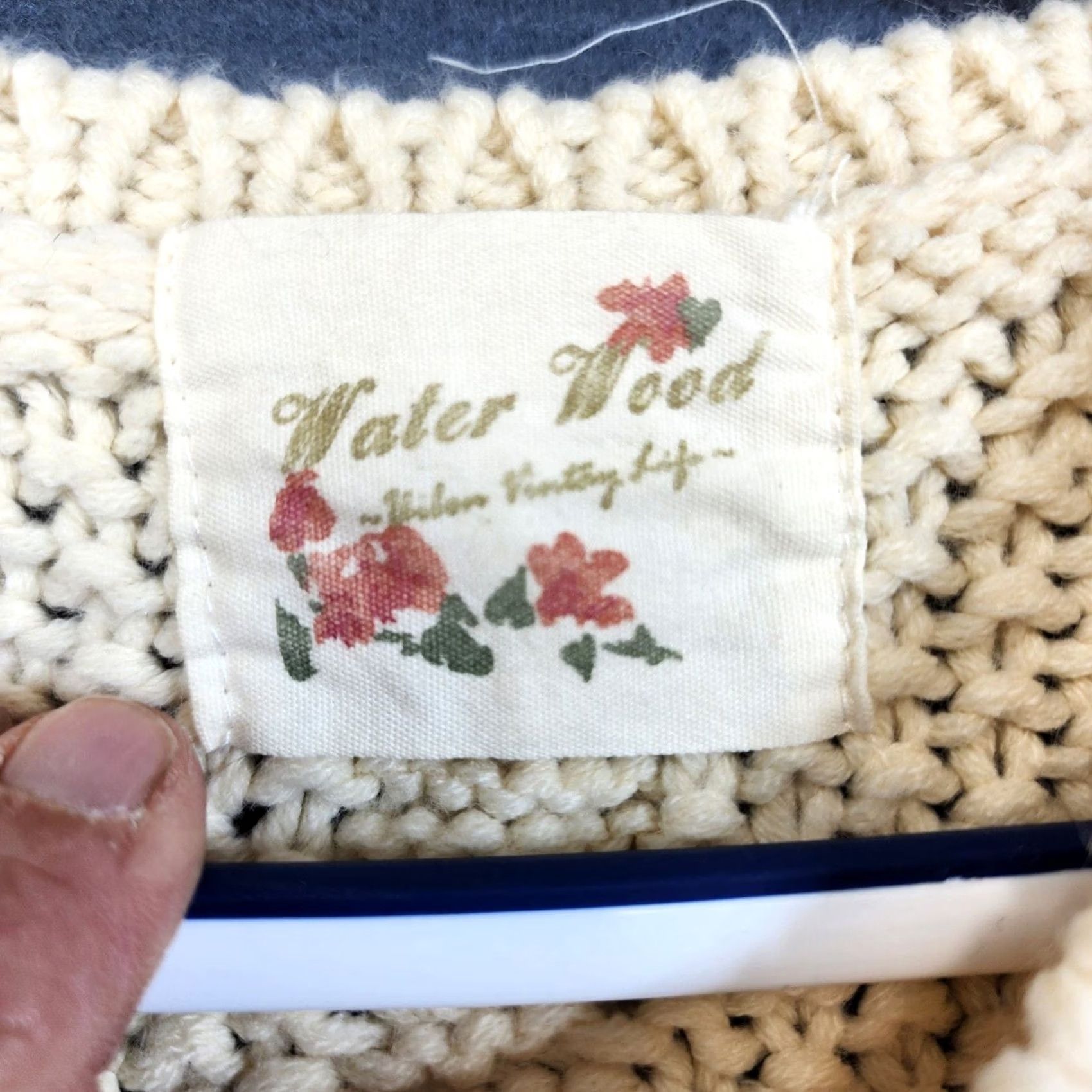 Vintage Water Wood Womens Cardigan Sweater Small Cream Embroidered Floral Cable Knit Size S / US 4 / IT 40 - 3 Thumbnail