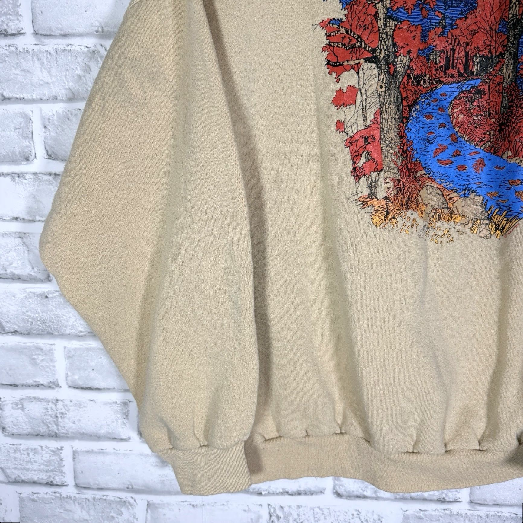 Tultex VINTAGE Tultex River Graphic Pullover Sweater Mens XL Beige Long Sleeve Size US XL / EU 56 / 4 - 3 Thumbnail
