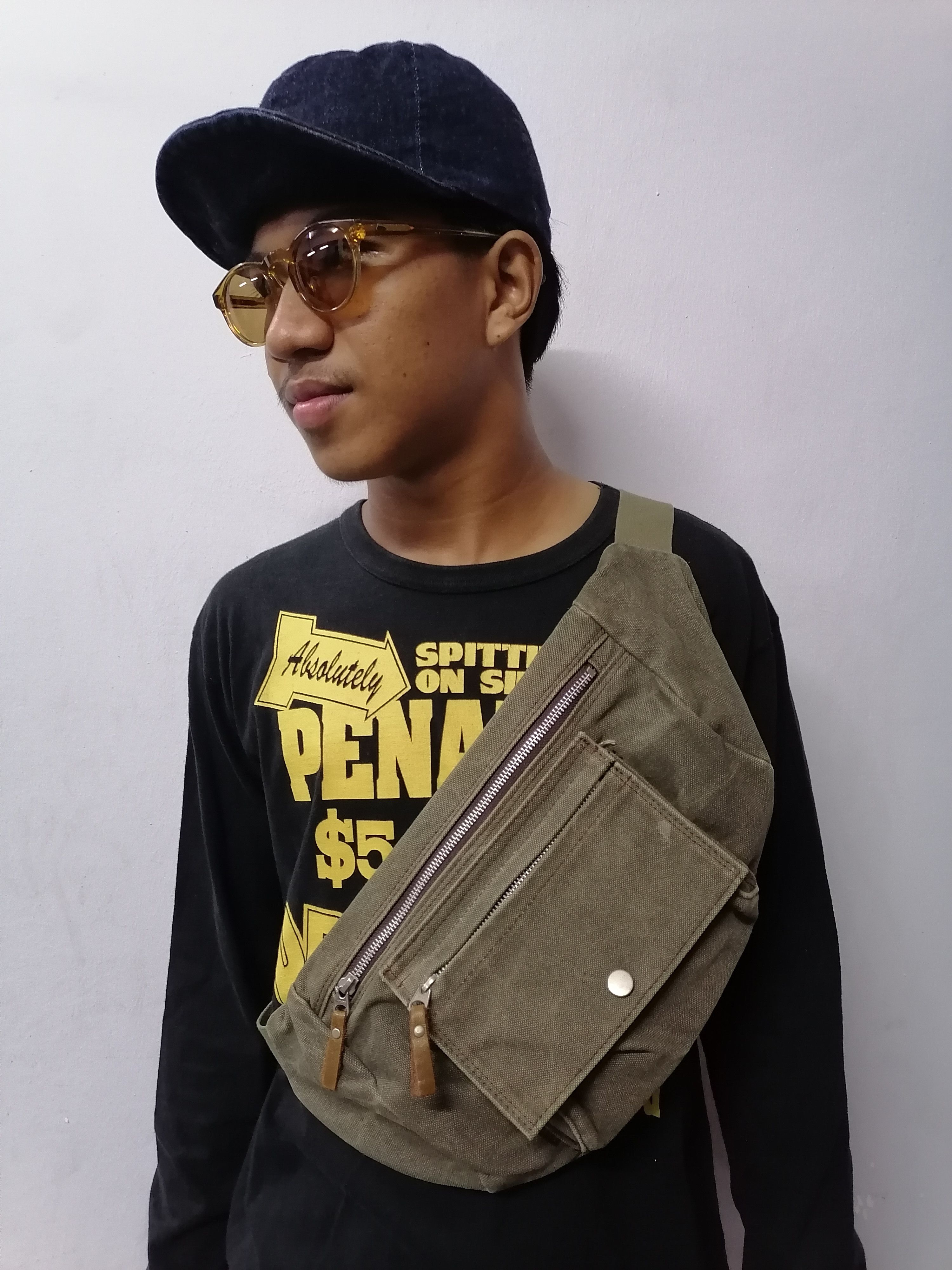 Japanese Brand × Vintage Baggy Port Japan Canvas Olive Green Crossbody Bag Size ONE SIZE - 3 Thumbnail