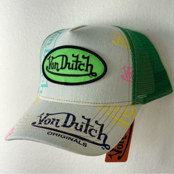 Designer × Von Dutch NWT VON DUTCH LIGHT DENIM APPLE LOGO TRUCKER HAT Size ONE SIZE - 4 Thumbnail