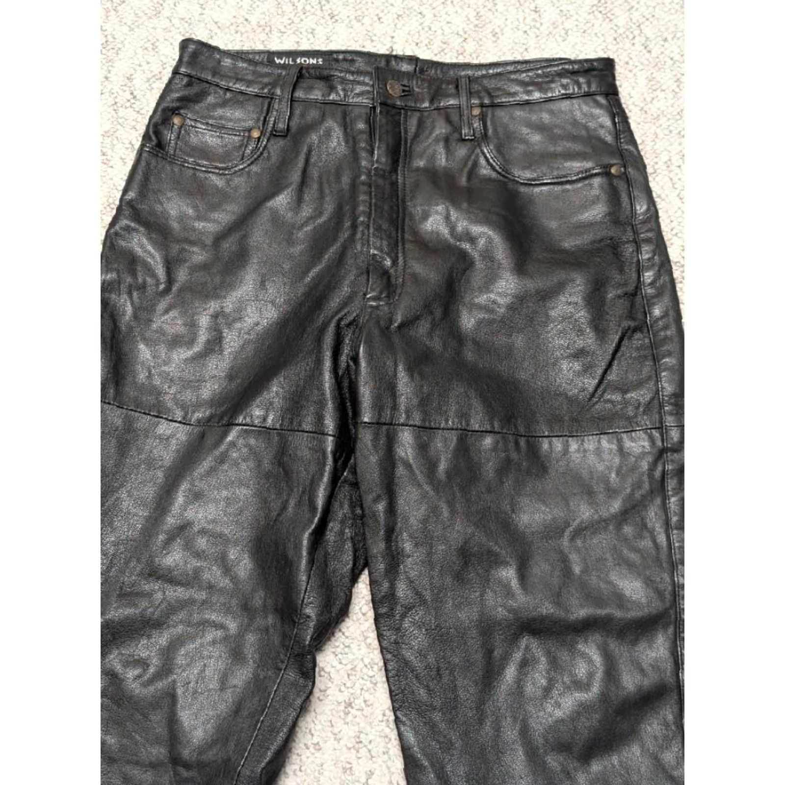 Vintage VINTAGE Wilsons leather 32x30 black loose relaxed SKATE jeans 1990s pants Mens Size US 32 / EU 48 - 2 Thumbnail