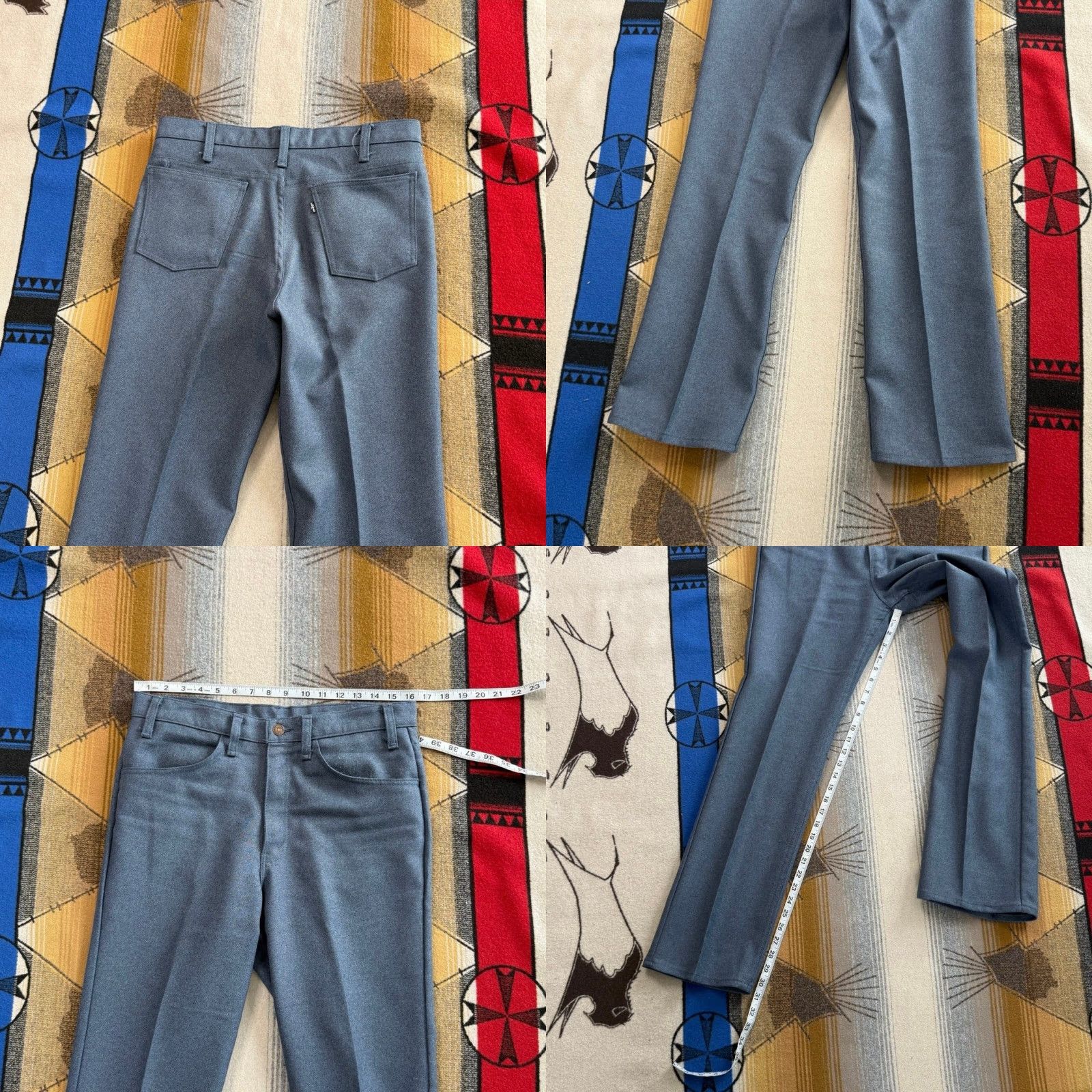 Levi's VINTAGE Levi's 10517 Black Tab Flare Pants 33x31 Mens 70s 80s Button Zip Dress Pants Solid Blue USA Made Bootcut Regular Size US 33 - 8 Thumbnail