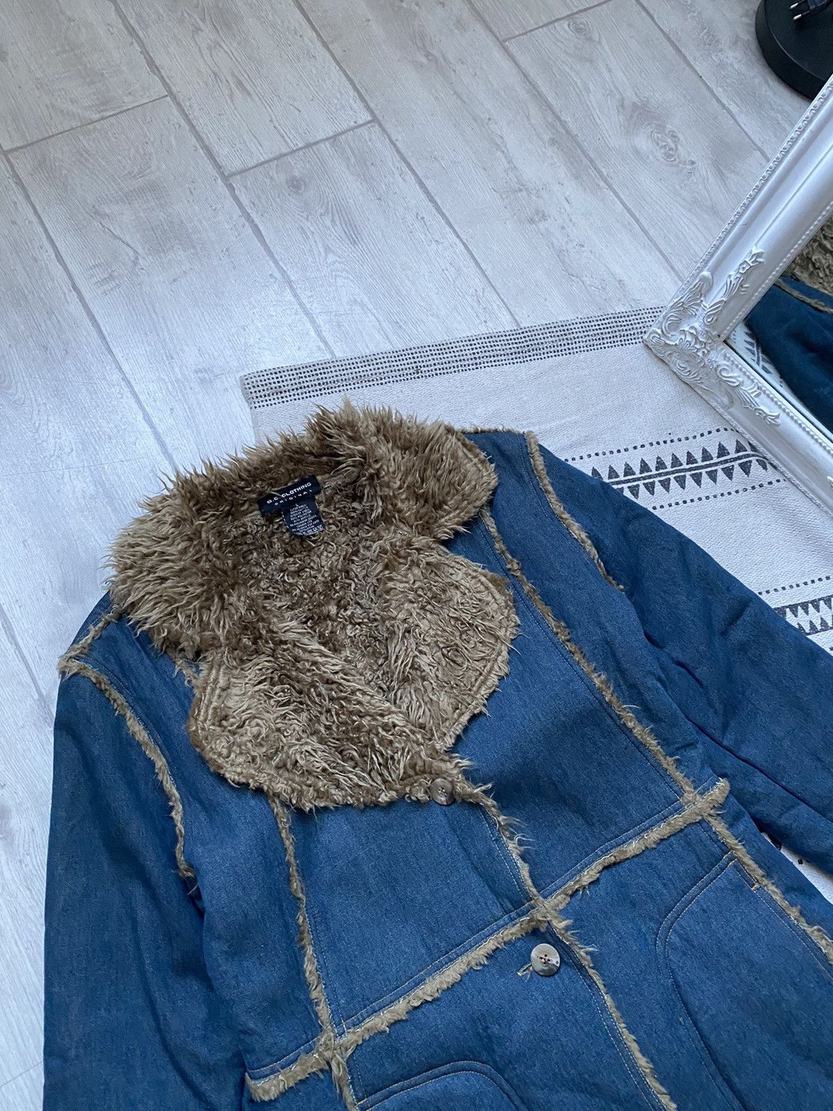 Hysteric Glamour Vintage 90s Y2K Denim Faux Fur Coat Trench Penny Lane Size L / US 10 / IT 46 - 2 Thumbnail