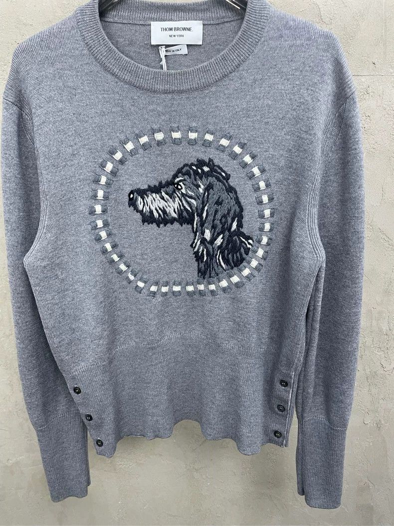 Thom browne Size 2 Gray embroidered puppy round-neck sweat