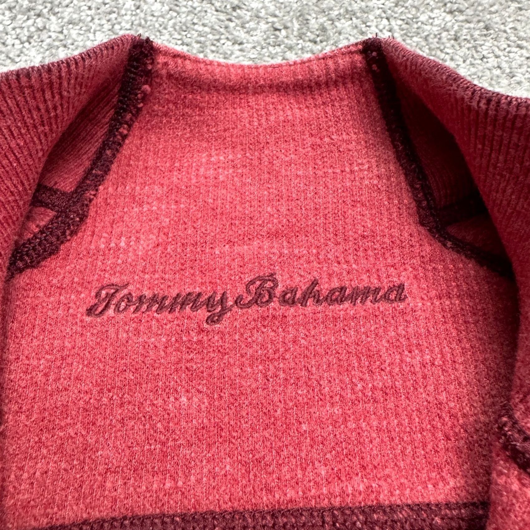 Tommy Bahama Tommy Bahama Sweatshirt 1/4 Zip Pullover Mens Large Marled Red Raglan Sleeve Knit Fleece Mock Neck Logo Size US L / EU 52-54 / 3 - 6 Thumbnail