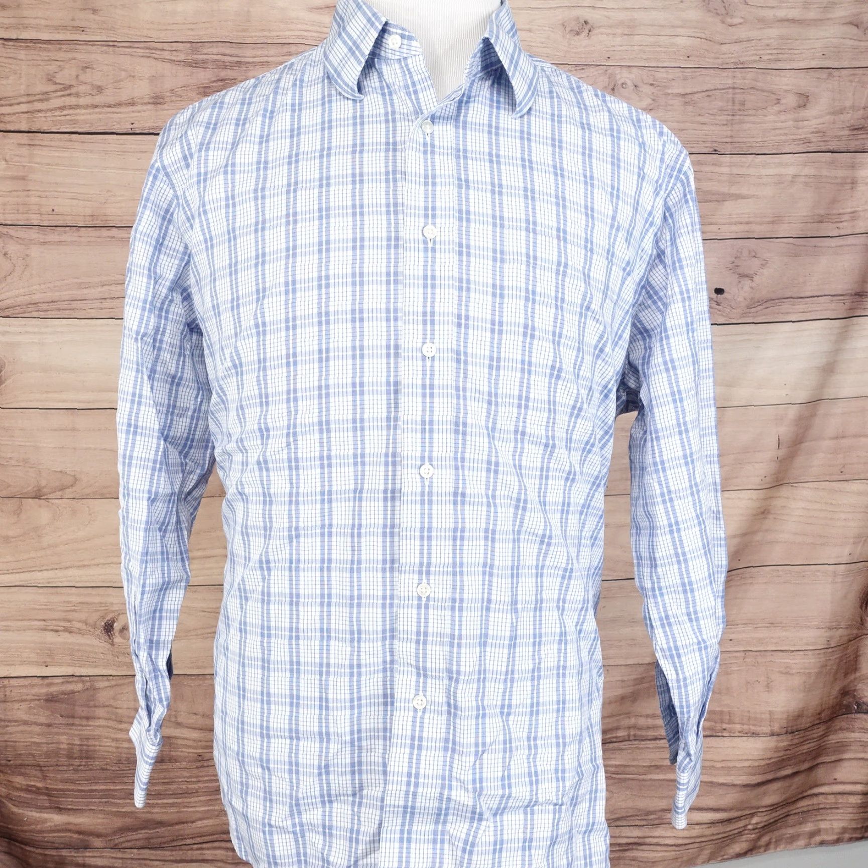 Nordstrom Nordstrom Men's Dress Shirt, Blue Plaid, Regular Fit, Long Sleeve, Size 16.5/33, Wrinkle-Free Cotton, Business Casual Formal Size 42R - 3 Thumbnail