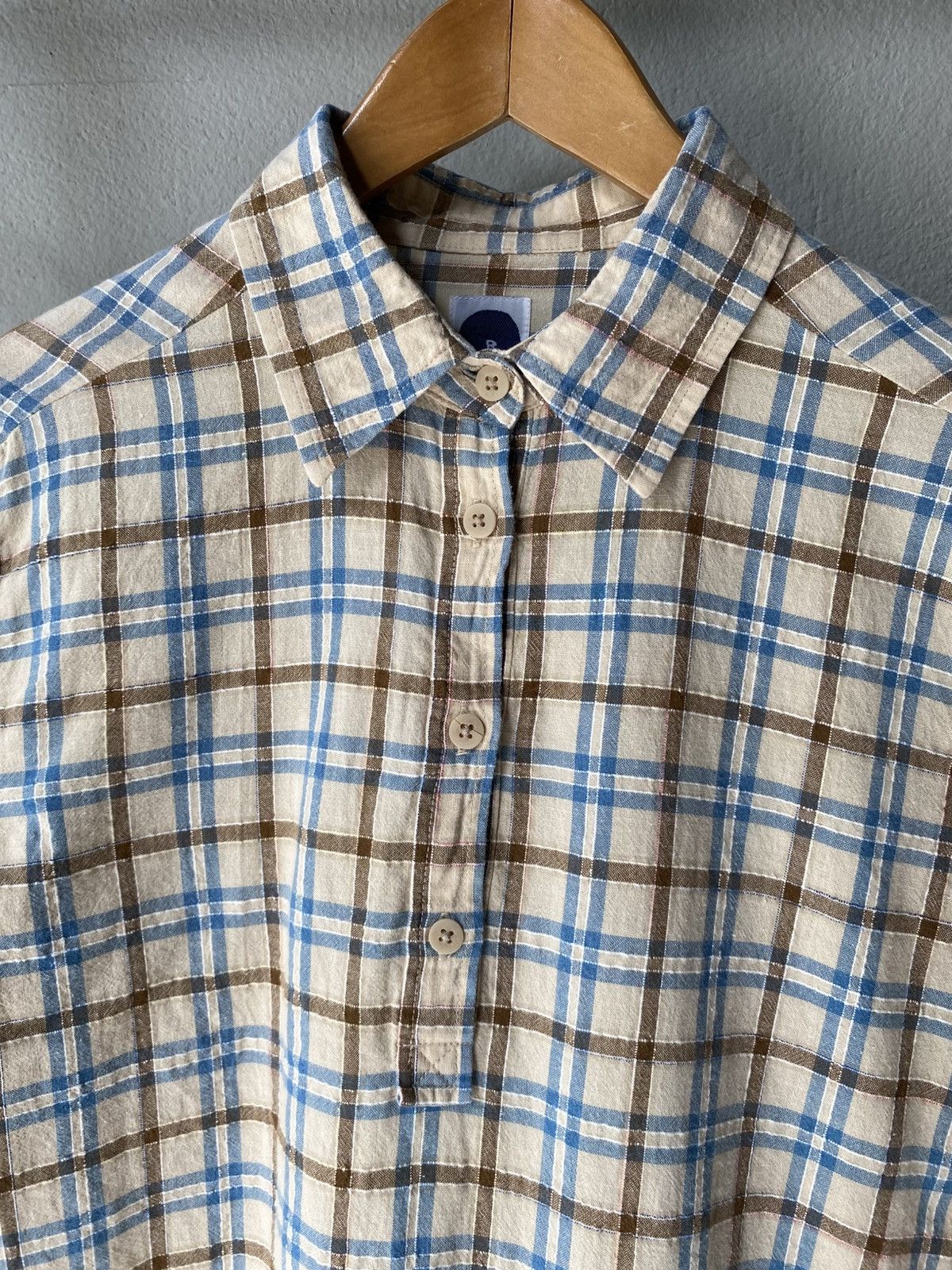 45rpm 45rpm R Beige and Blue Plaid Button-Up Shirt Size S / US 4 / IT 40 - 3 Thumbnail