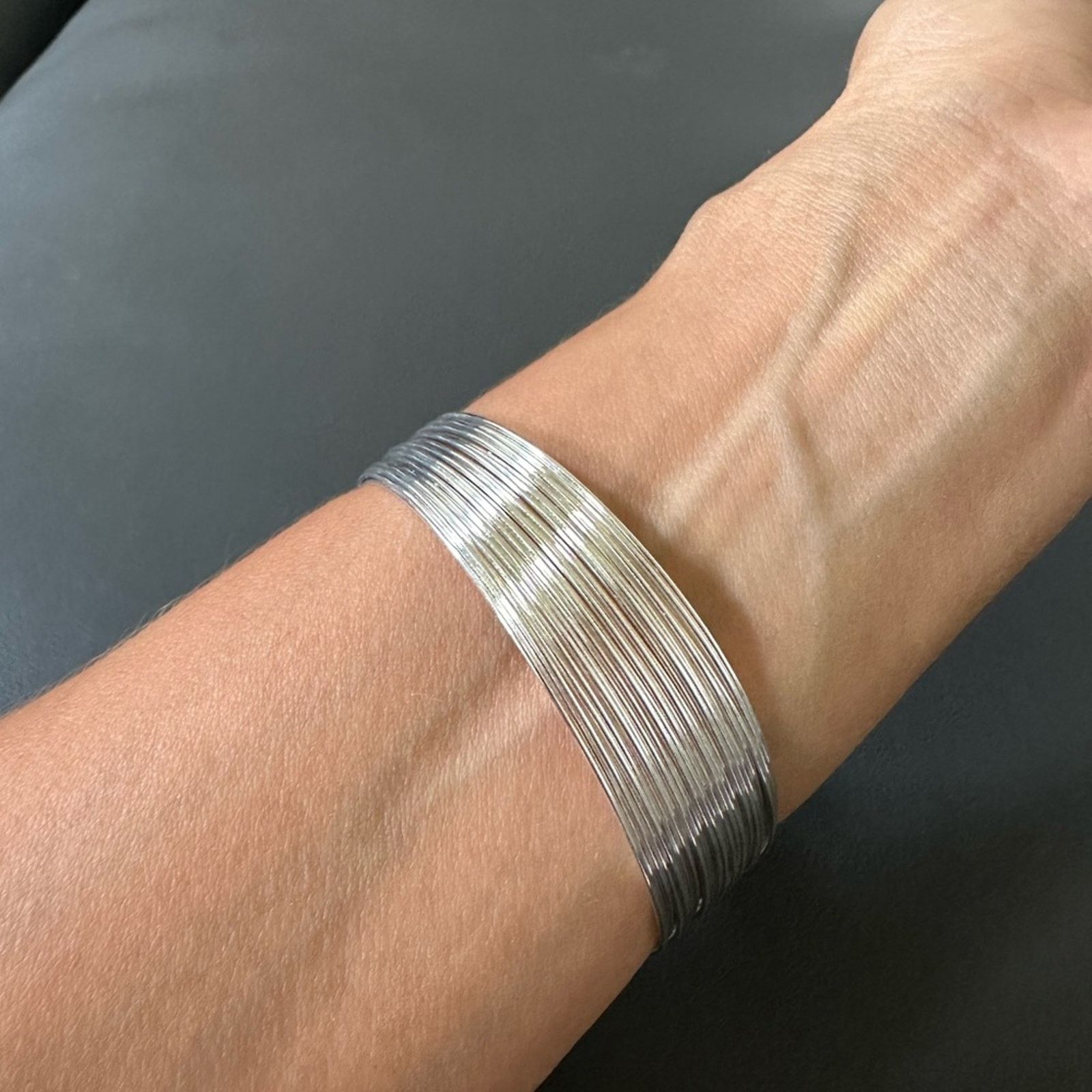 Other Sterling Silver Multi-line Open Wide Bangle Bracelet Size ONE SIZE - 2 Thumbnail