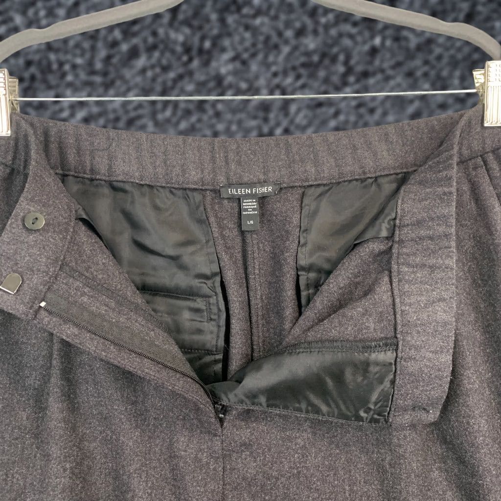 Eileen Fisher Eileen Fisher Black 100% Wool Elastic Waist Crop Wide-Leg Pants w/Pockets-Size L Womens Size 36" / US 14 / IT 50 - 1 Thumbnail