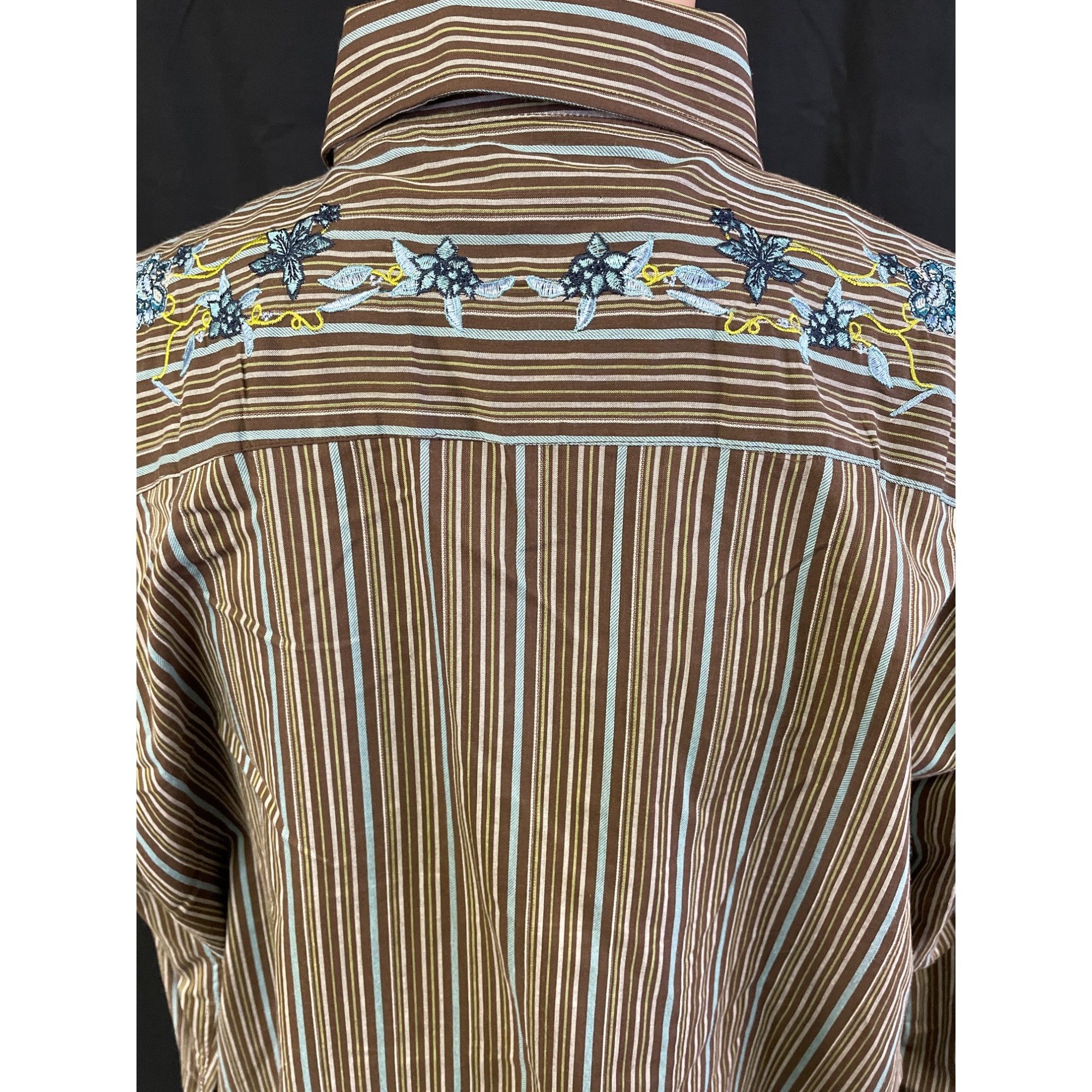Other Coastal Men's Floral/Striped Brown Button up/long Sleeve Shi Size US XL / EU 56 / 4 - 4 Thumbnail