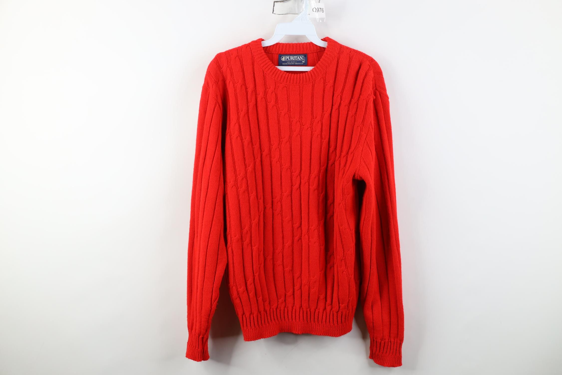 Vintage Vintage 70s Streetwear Cable Knit Crewneck Sweater Red USA Size US M / EU 48-50 / 2 - 1 Thumbnail