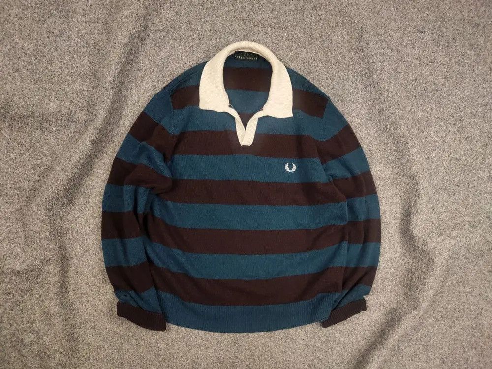 Fred Perry Vintage Fred Perry Raf Simons Style Wool Striped Sweater Size US L / EU 52-54 / 3 - 1 Thumbnail
