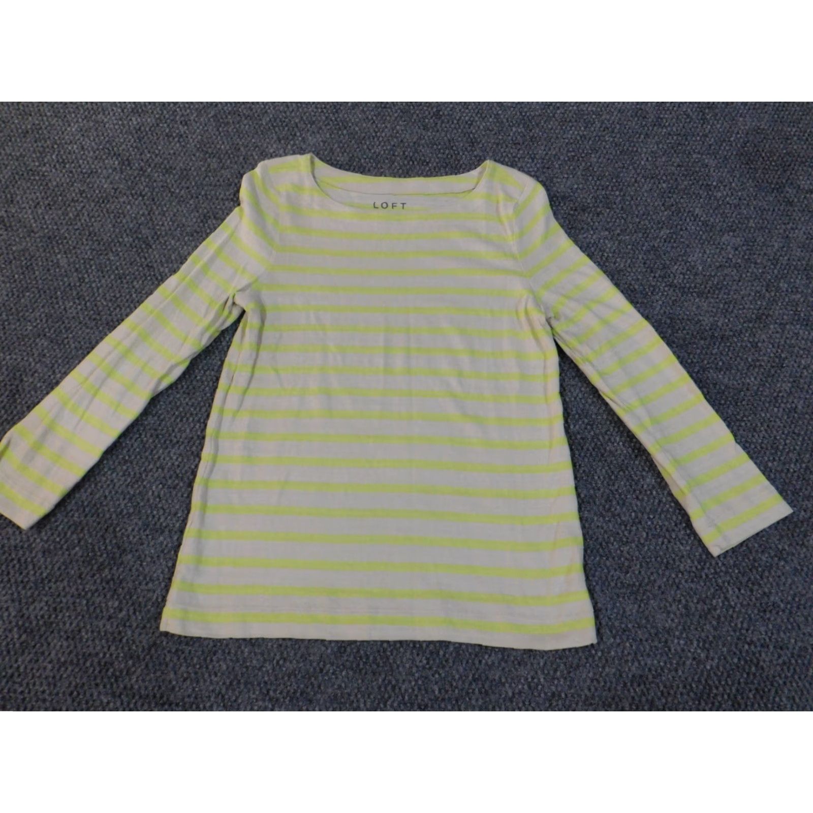 Ann Taylor Ann Taylor Loft Shirt Women's Small Green Striped Knit Pullover Round Neck Casual Long Sleeve Cotton Rayon Blouse Basics Continuous Stretch Size S / US 4 / IT 40 - 2 Thumbnail