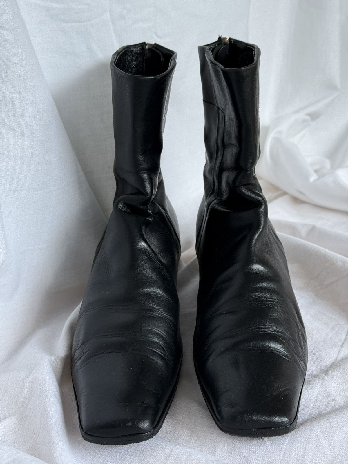 Prada Prada Vintage Leather Black Biker Boots Squared Toe Size US 7 / IT 37 - 3 Thumbnail