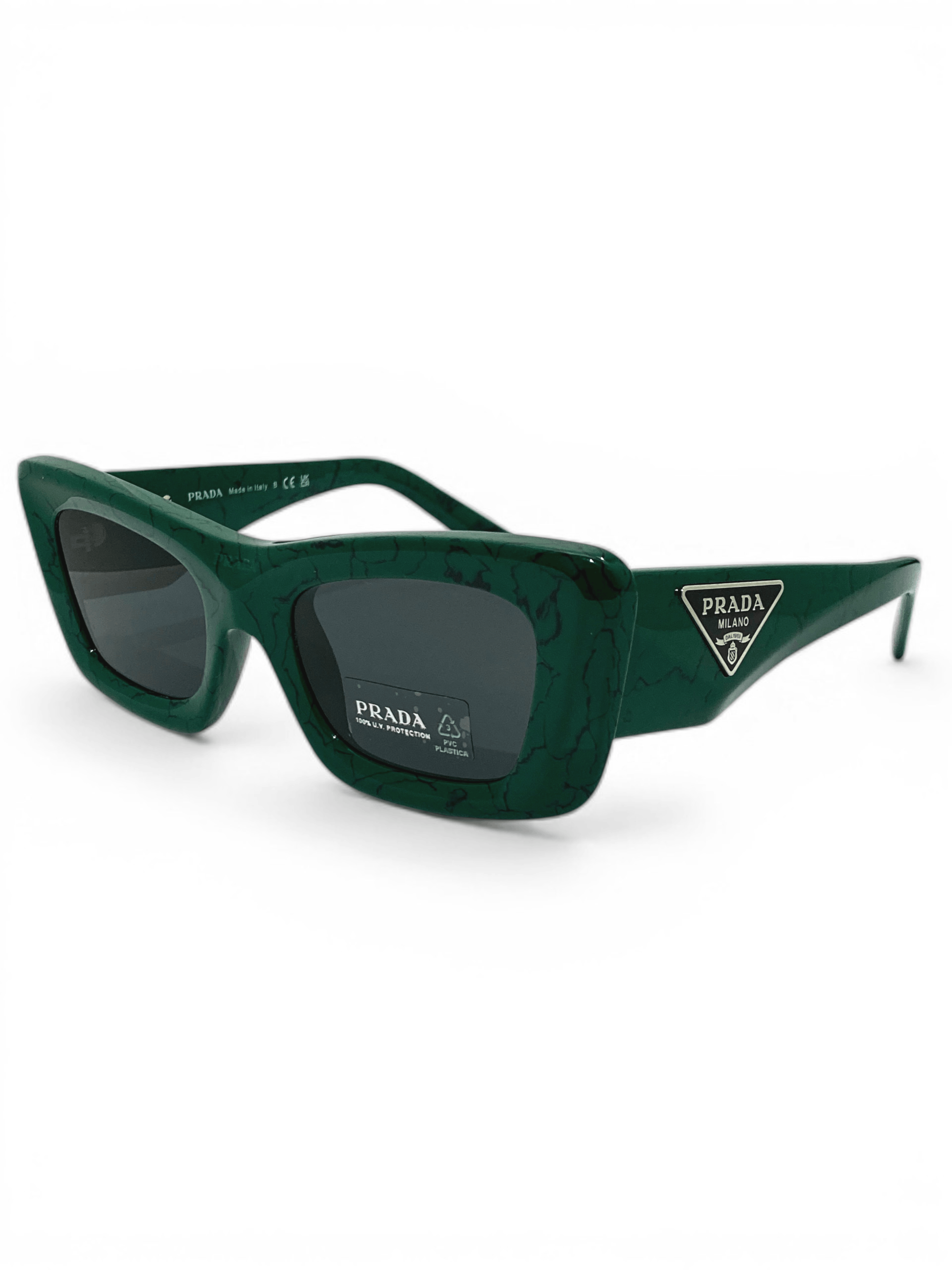 Prada Prada Triangle Logo Oversized Retro Symbol Green Sunglasses Size ONE SIZE - 3 Thumbnail