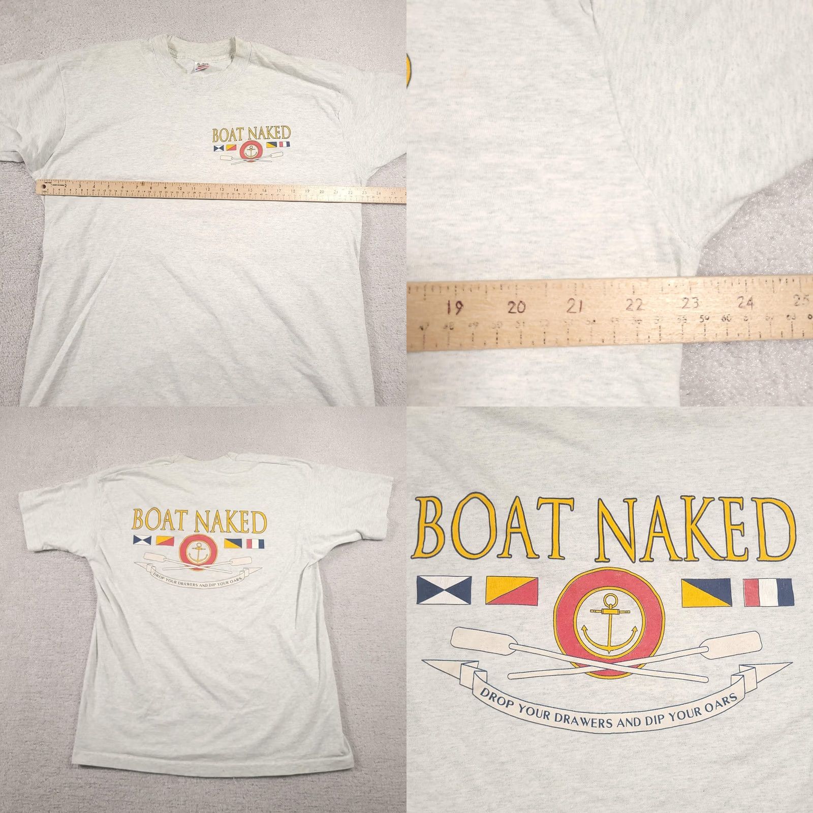 Fruit Of The Loom VINTAGE Boat Naked Shirt Mens XL Gray Funny Slogan Graphic Tee USA 90s Size US XL / EU 56 / 4 - 10 Thumbnail
