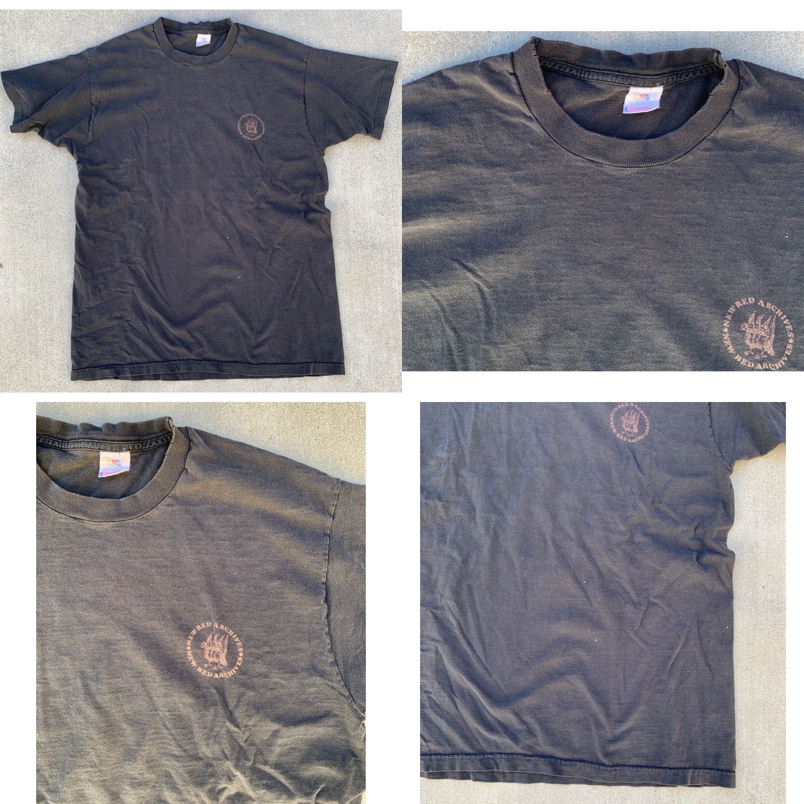 Fruit Of The Loom VINTAGE New Red Archives 1990s Band T Shirt XL Black Cotton Short Sleeve Unisex Adults Fatigue/Distressed Hole-Peaked Graphic Tee Size US XL / EU 56 / 4 - 9 Thumbnail