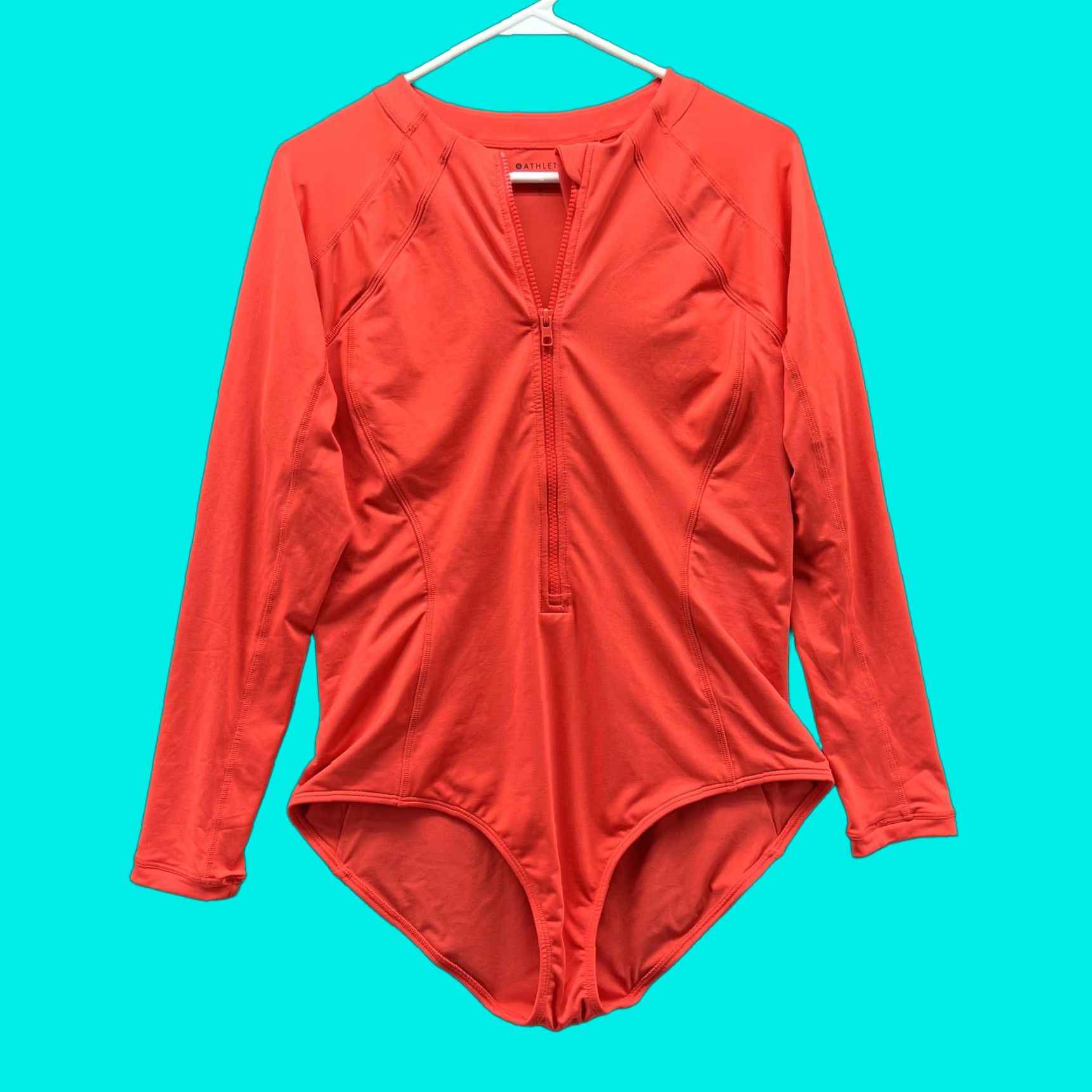 Athleta Athleta One Piece Swimsuit Womens L Orange Long Sleeve Zip Front Rashguard Shirt Swim Size L / US 10 / IT 46 - 1 Thumbnail