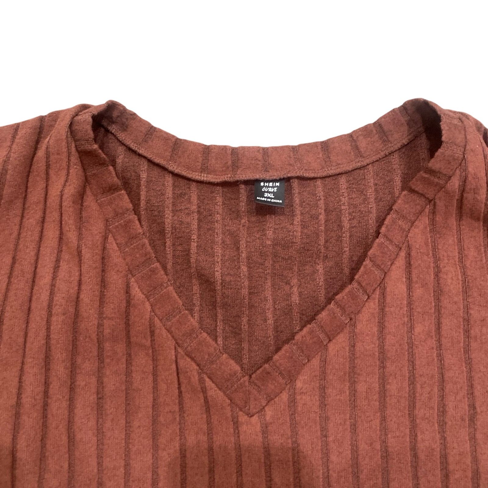 Shein Long Sleeve V-Neck Top in Brown, Size 3XL Size 3XL / US 20-22 - 2 Thumbnail