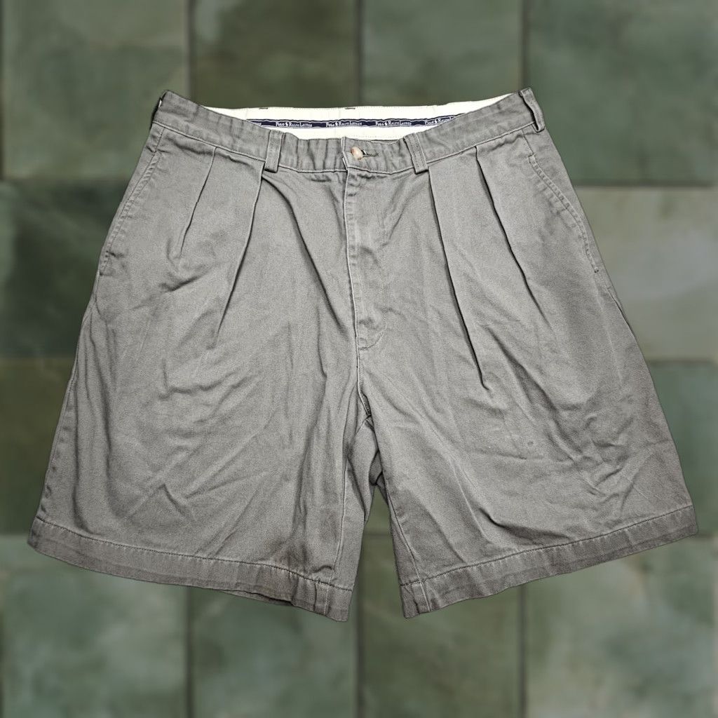 Polo Ralph Lauren Chino Shorts Mens 36 Olive Green Pleated Casual Cotton Made in USA