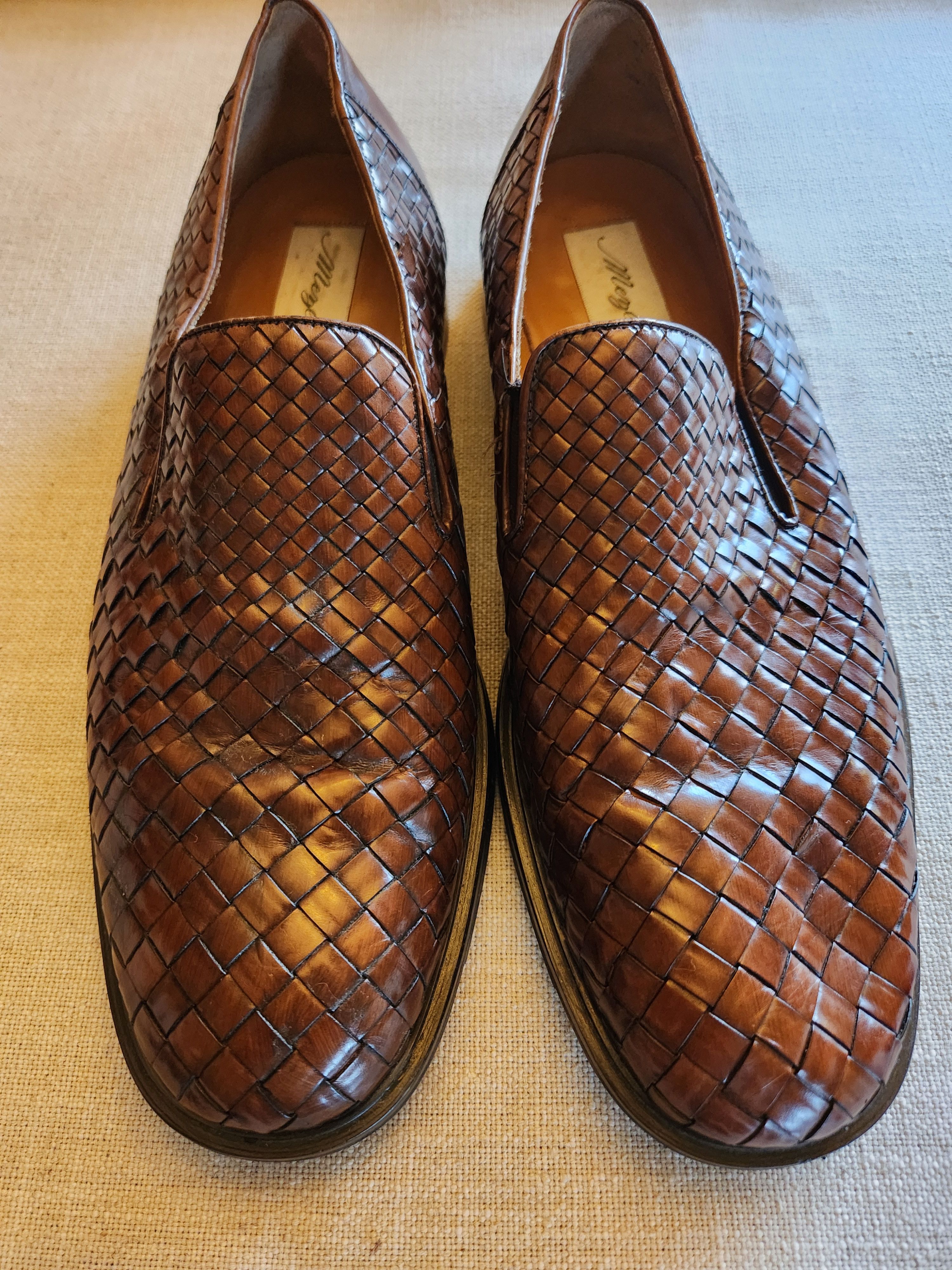 Mezlan KAUAI BROWN WOVEN LEATHER SLIP ON SHOES Size US 12 / EU 45 - 1 Thumbnail