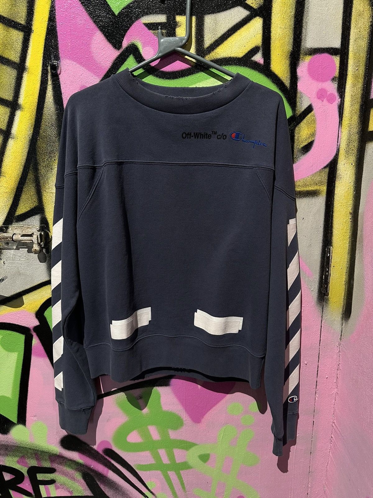 image of Off-White X Champion Jumper in Blue, Men's (Size Medium)