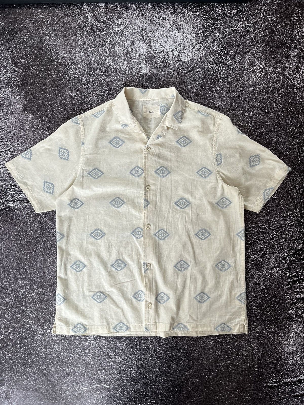 Folk Folk Geometric Diamond Pattern Short Sleeve Shirt Button Up Size US XL / EU 56 / 4 - 1 Thumbnail