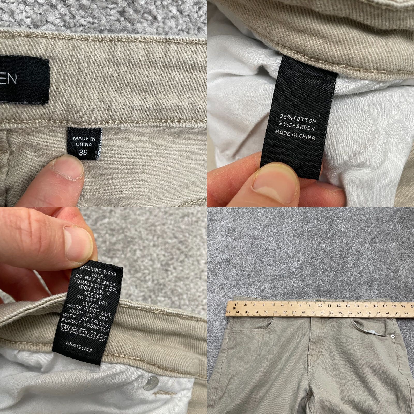 Denime Nova Skinny Denim Jeans Mens 36 Khaki Brown Mid Rise Stretch Casual 36x33 Size US 36 / EU 52 - 8 Thumbnail