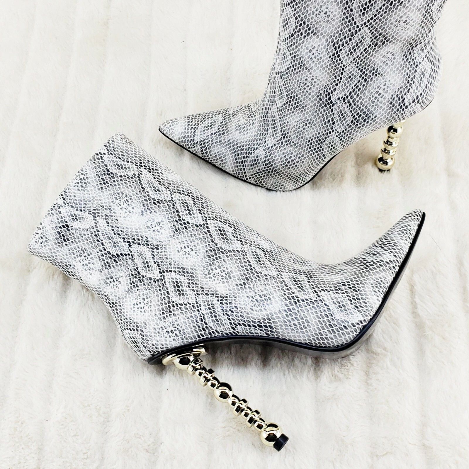 Other 5" Geo Deco High Heel White Snake Print Pointy Toe Ankle Boo Size US 10 / IT 40 - 5 Thumbnail
