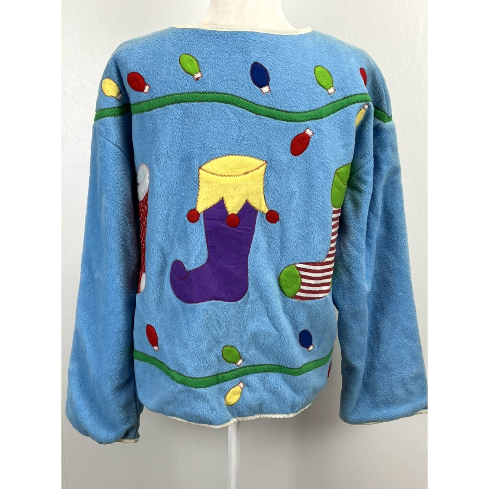 Vintage Vintage Kirklands Home Jacket One Size Womens 90’s Xmas Grandma Fleece Blue Blue? Size ONE SIZE - 3 Thumbnail