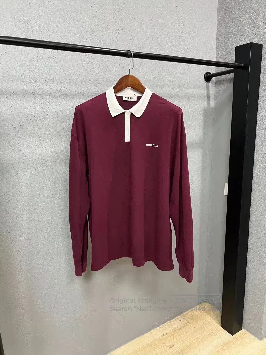 Miu Miu Miumiu Burgundy Polo with White Collar. Size XL / US 12-14 / IT 48-50 - 1 Thumbnail