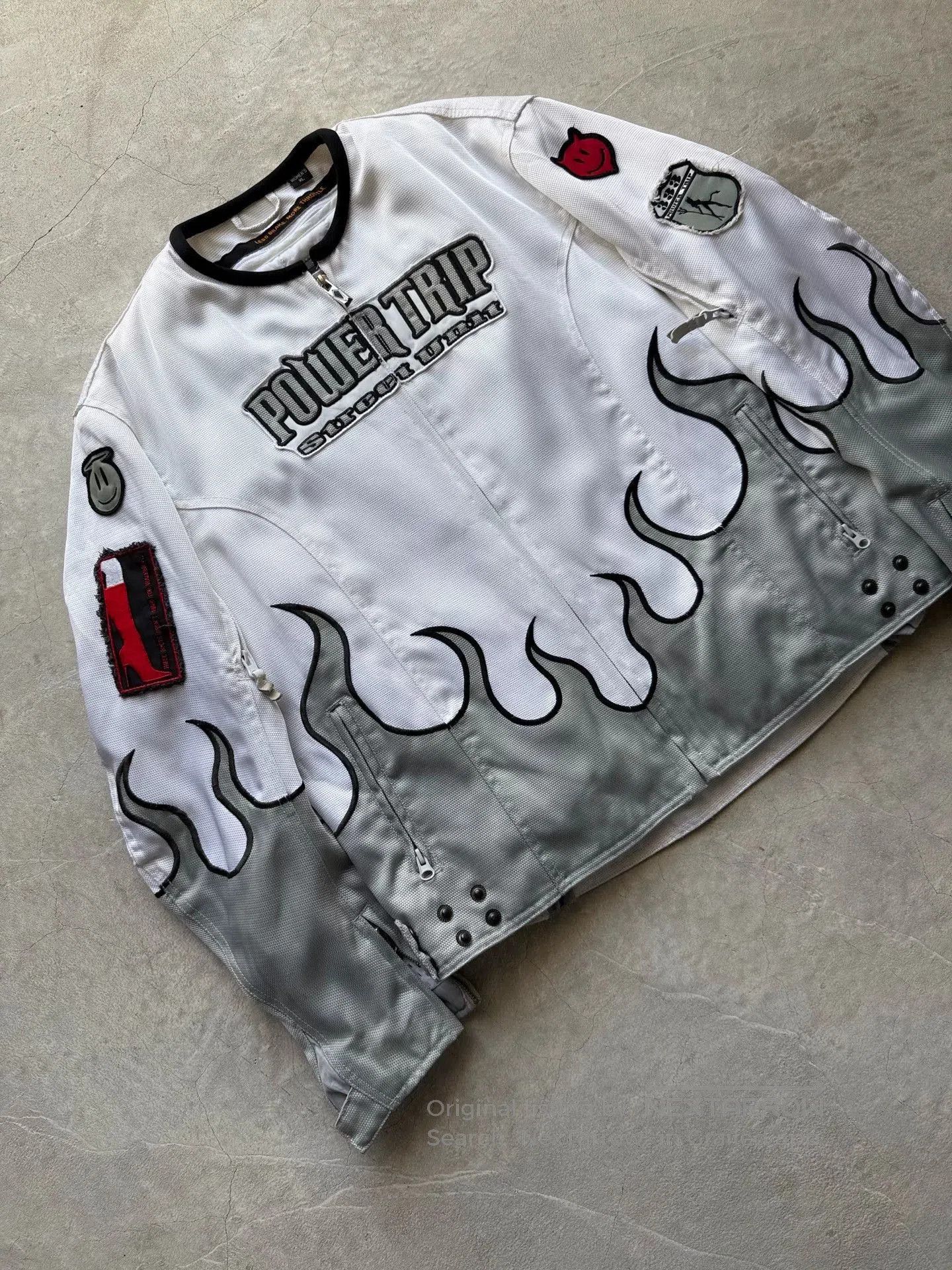 Vintage Vintage 00s Power Trip White Flame Biker Jacket. Size US XL / EU 56 / 4 - 3 Thumbnail