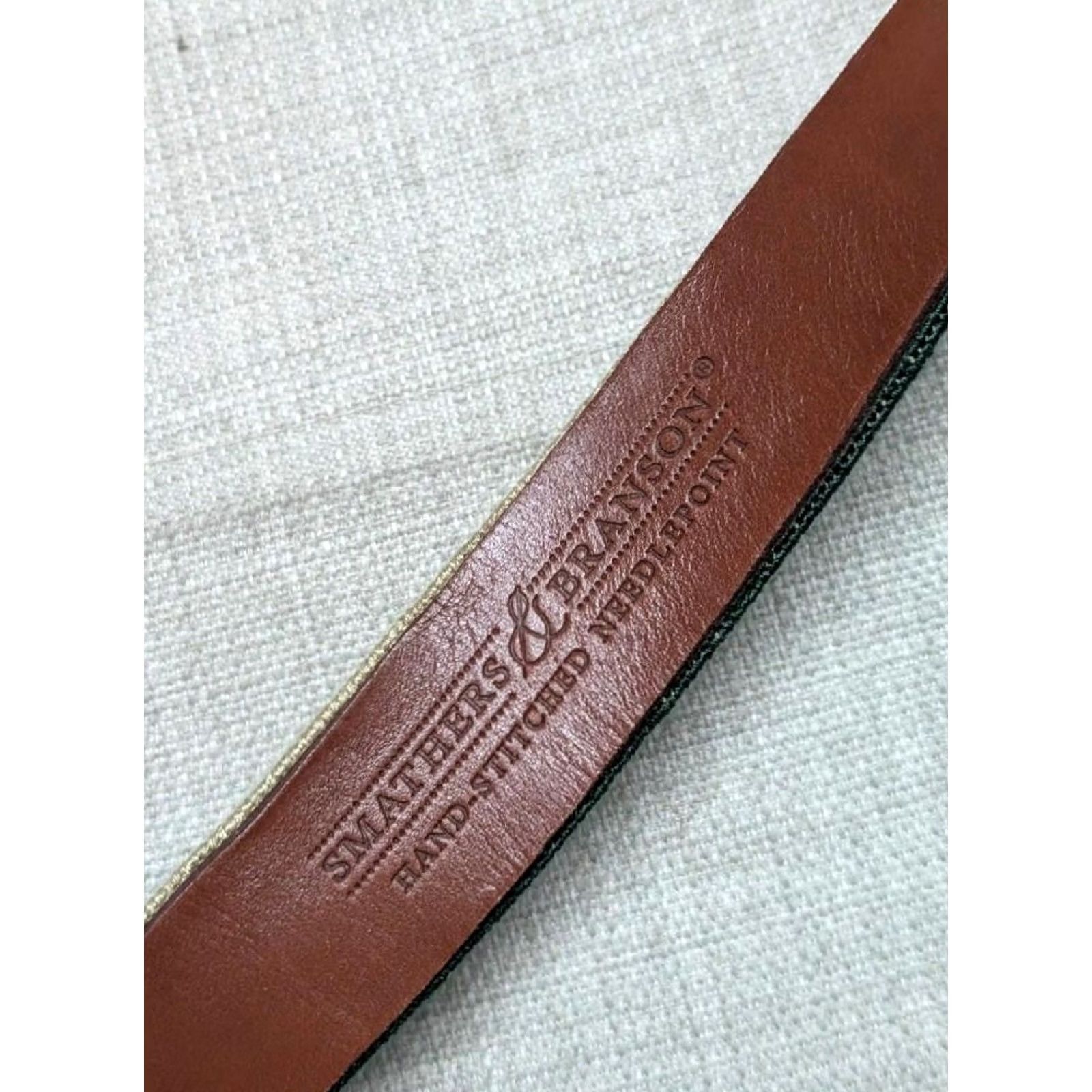Smathers & Branson VINTAGE Smathers & Branson needlepoint belt 38 brown leather DOG fox hunting GOLF preppy Size 38 - 7 Thumbnail