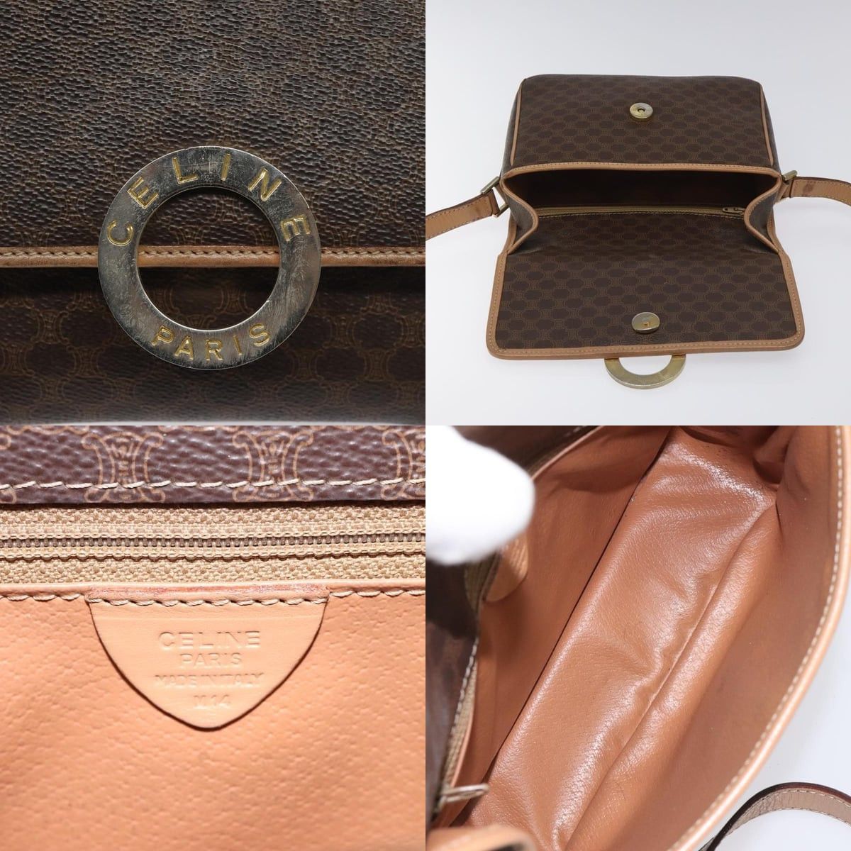 Celine CELINE Macadam Canvas Circle Shoulder Bag Pvc Leather Brown Size ONE SIZE - 11 Thumbnail