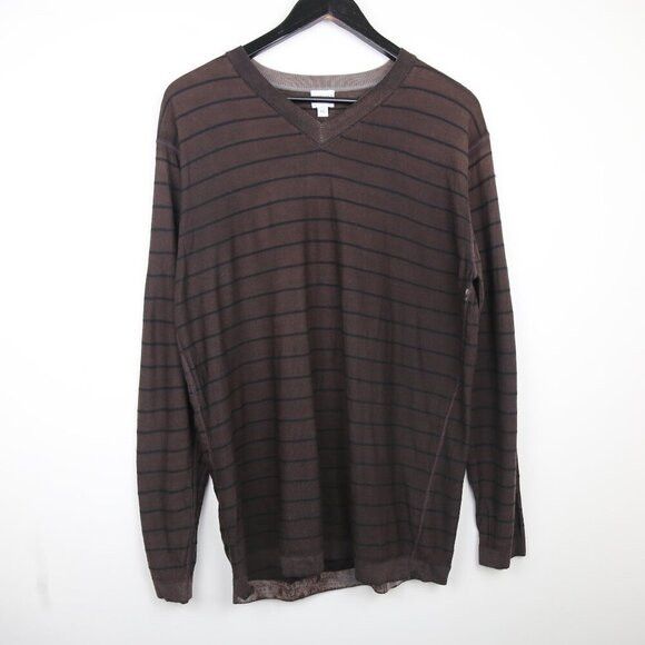 Armani Collezioni Armani Collezioni Wool V-Neck Striped Long Sleeve Knit Shirt Size US XXL / EU 58 / 5 - 1 Thumbnail