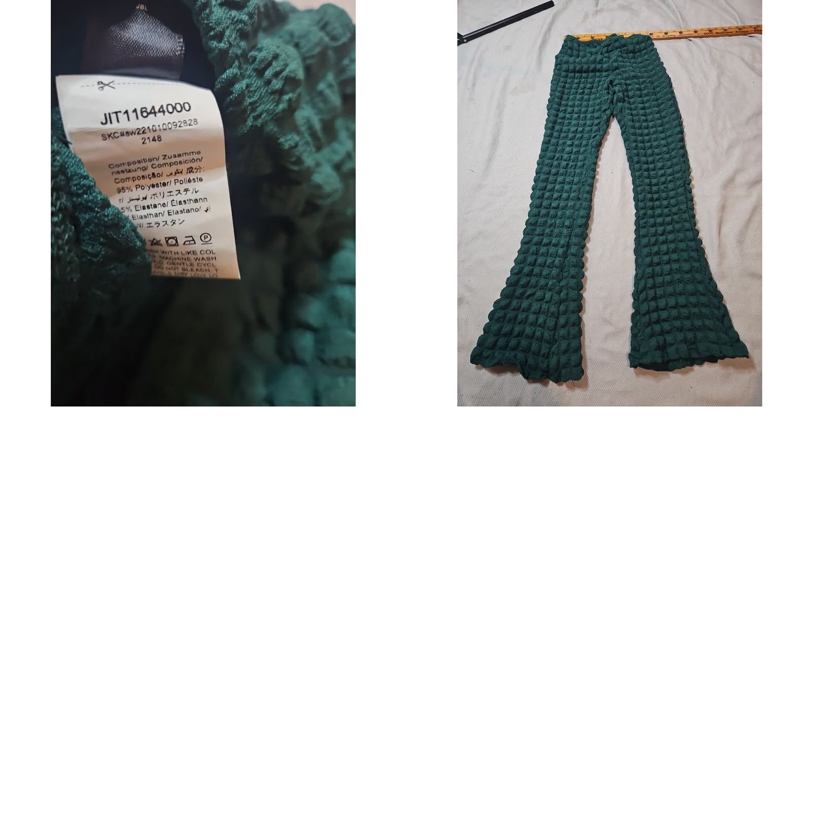 Shein SHEIN Pants Womens Size 4 Green Textured Stretch Ruched Pull On Flare Leg Shirt Size 27" / US 4 / IT 40 - 9 Thumbnail