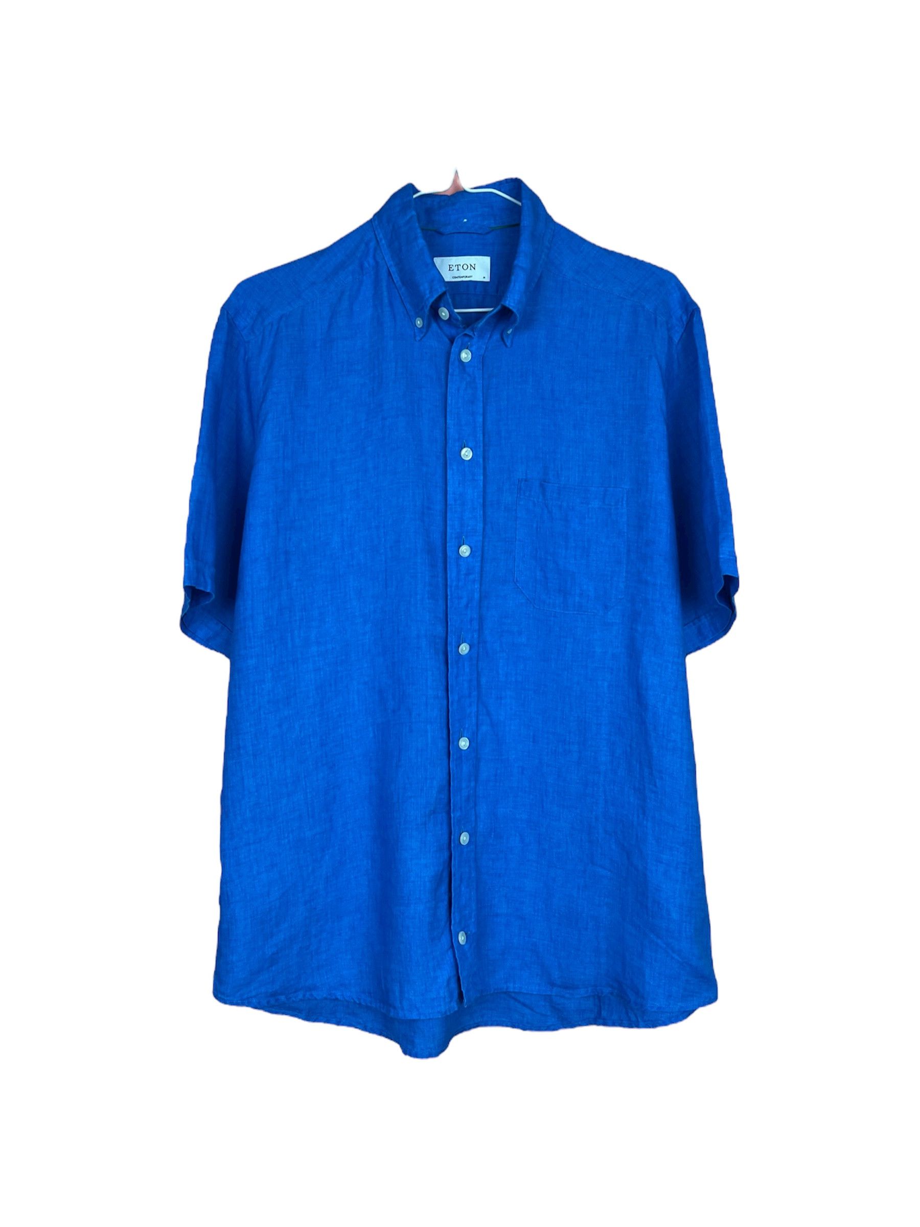 Eton Eton blue linen short sleeve shirt linen button ups luxury Size US M / EU 48-50 / 2 - 1 Thumbnail
