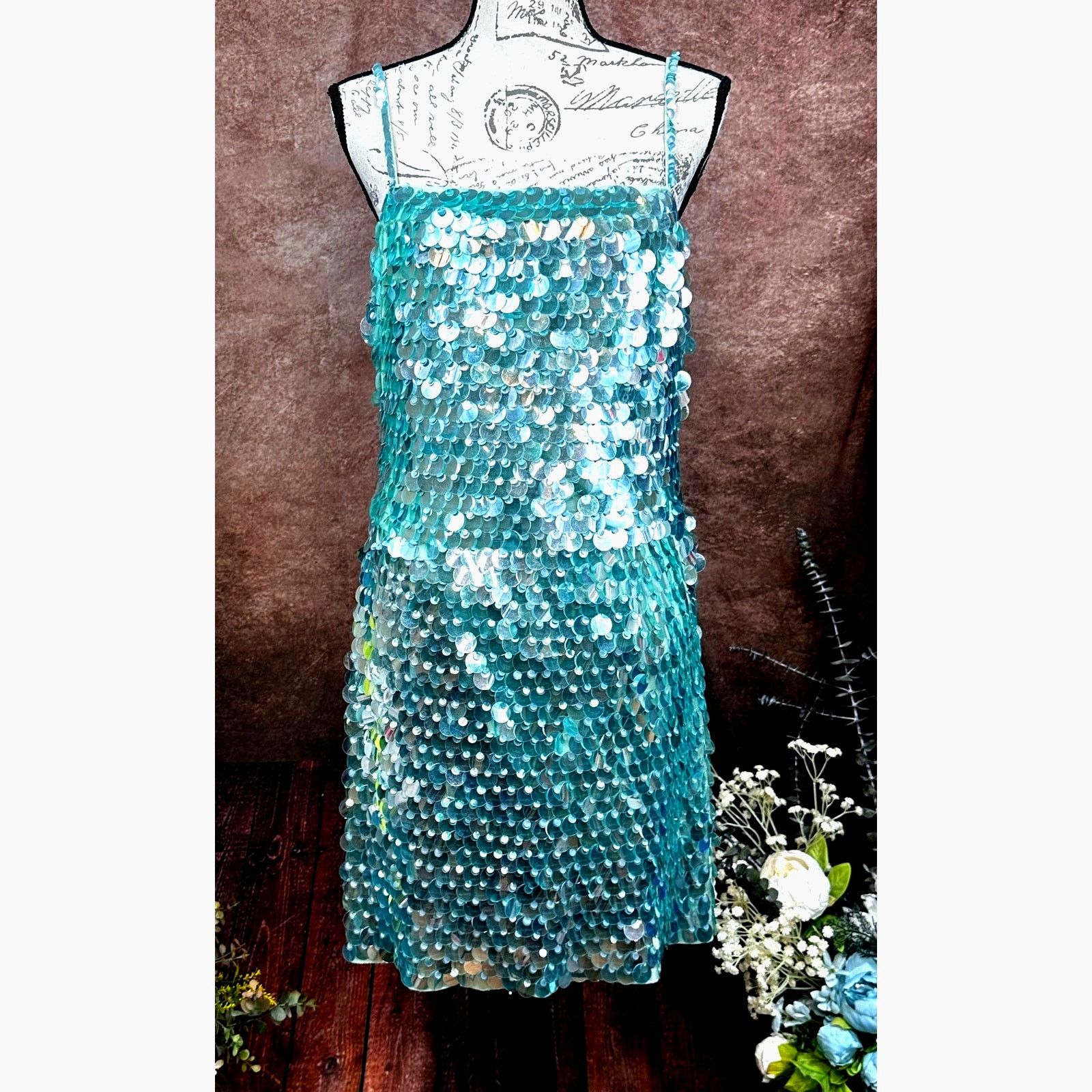 Other Mac Duggal Slim Strap Paillette Sequin Mini Dress Mint M Size M / US 6-8 / IT 42-44 - 2 Thumbnail
