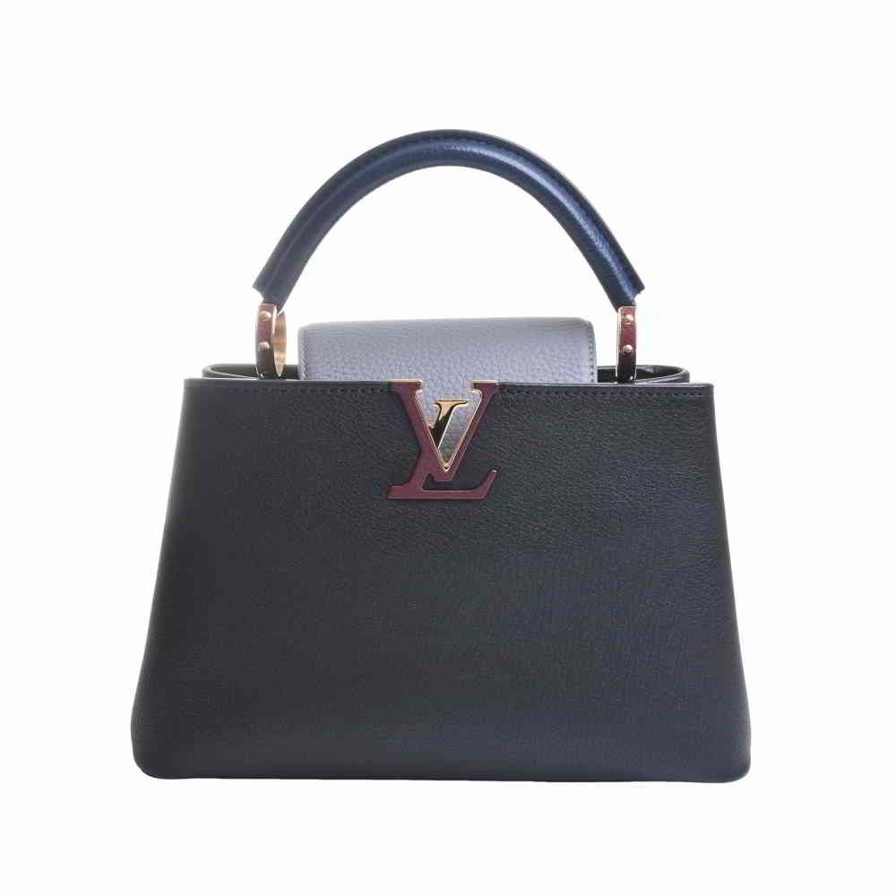 Louis Vuitton Capucines BB 2 Way Handbag Black Gray Leather