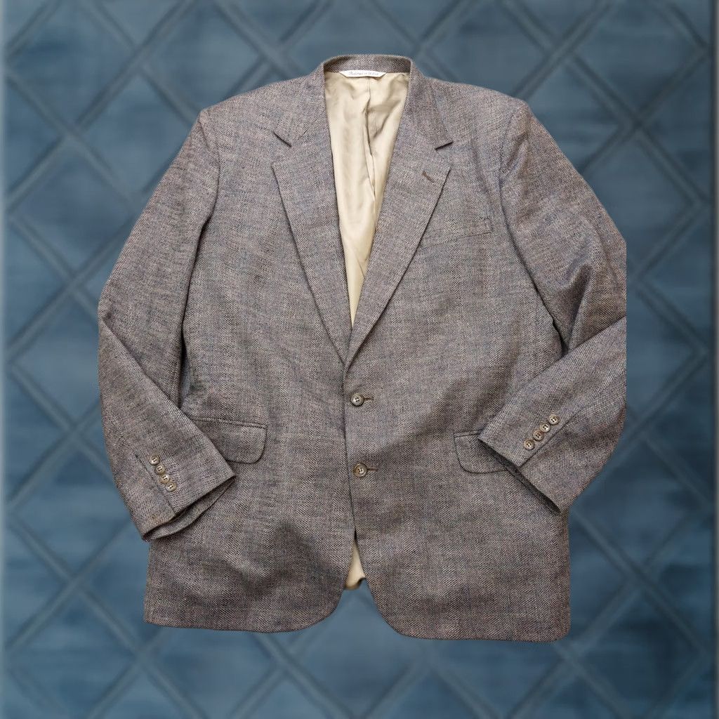 Stafford VINTAGE Stafford Sport Coat Mens 46L Gray Wool Herringbone Tweed Notch Lapel 2-Button Long Blazer 90s USA Mens Size 46R - 1 Thumbnail