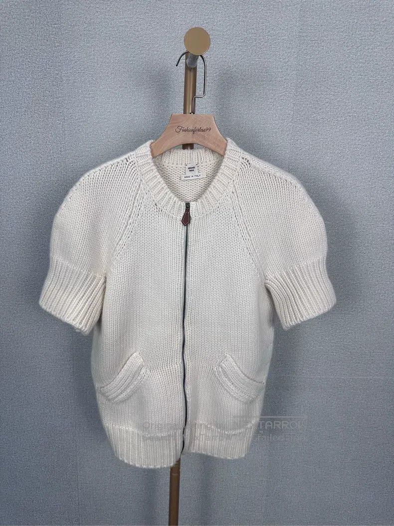 Hermes Hermes Off-white short-sleeved wool cardigan Size S / US 4 / IT 40 - 1 Thumbnail