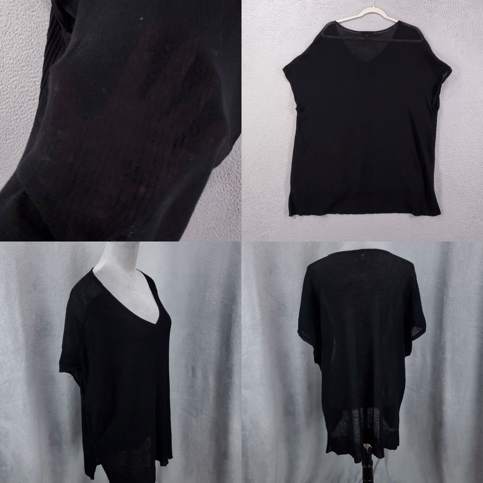 Eileen Fisher EILEEN FISHER Wool Sweater Top Womens Large Black Cap Sleeve Lightweight V-Neck Casual Size L / US 10 / IT 46 - 8 Thumbnail