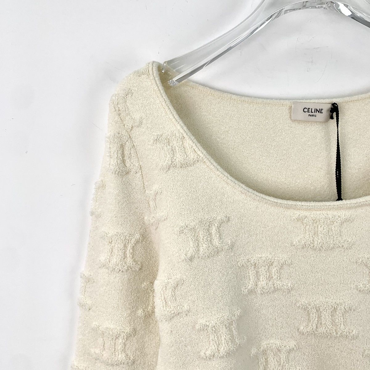 Celine Celine Off-white Triomphe Logo Knit Top K26WX Size S / US 4 / IT 40 - 4 Thumbnail