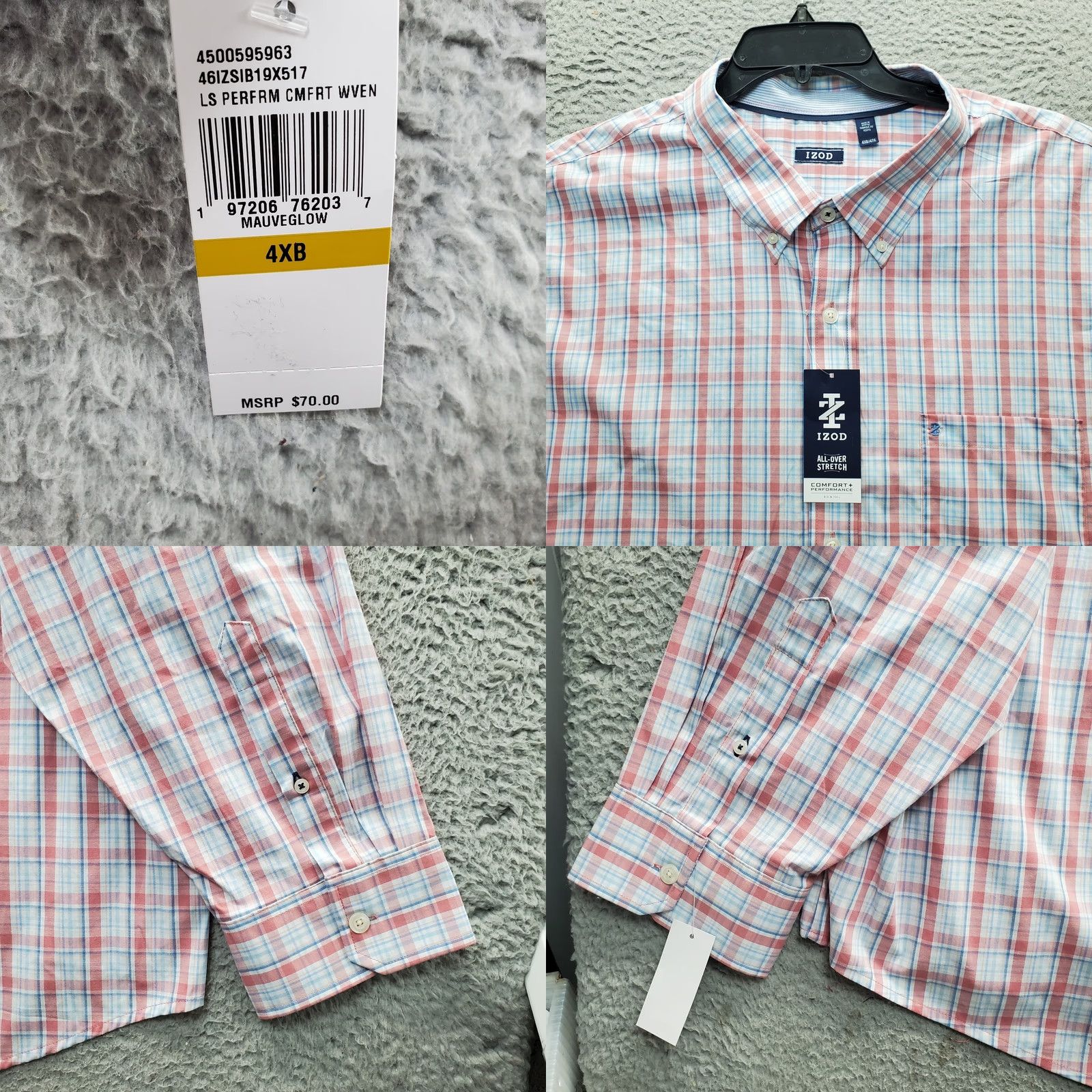 Izod IZOD Button-Down Shirt Mens 4XB Multi Plaid Woven Stretch Comfort Long Sleeve Mens Size: 4XB: Mens Size 4XB: Multicolor Plaid Shirt Size US XXL / EU 58 / 5 - 8 Thumbnail
