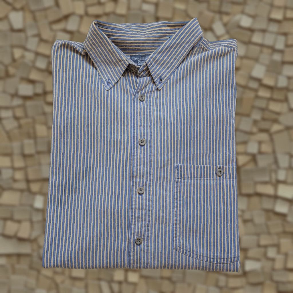 Vintage VINTAGE PIER CONNECTION STRIPE BUTTON-DOWN SHIRT L BLUE Cotton 90s Casual Mens Size US L / EU 52-54 / 3 - 1 Thumbnail
