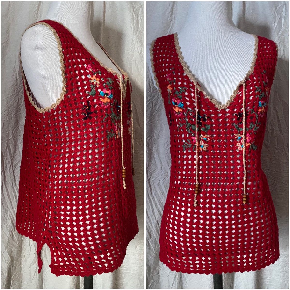 Handmade × Vintage VTG, Handmade, Open Knit, Embroidered Tank Top Size L / US 10 / IT 46 - 8 Thumbnail
