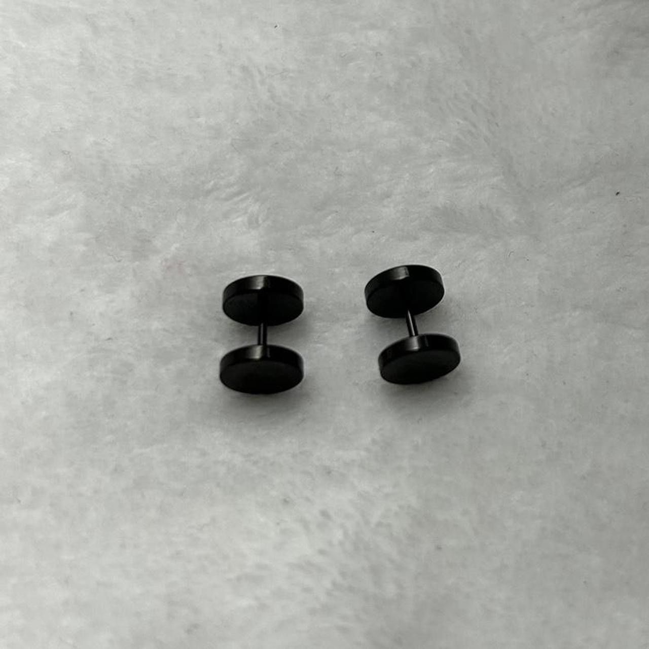 Jewelry Black Flat Round Plugs Stud Earrings - ERG Size ONE SIZE - 2 Thumbnail