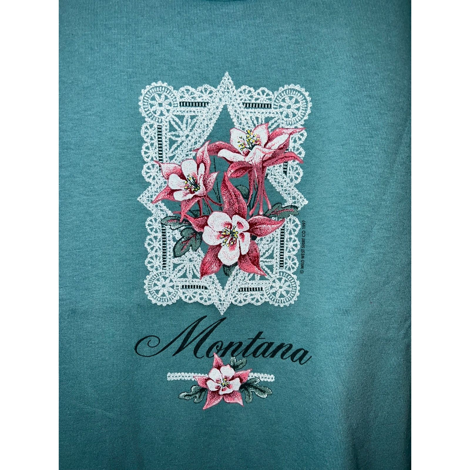 Vintage Women's Montana Floral Flower Green Top Shirt Women L Large Size L / US 10 / IT 46 - 2 Thumbnail