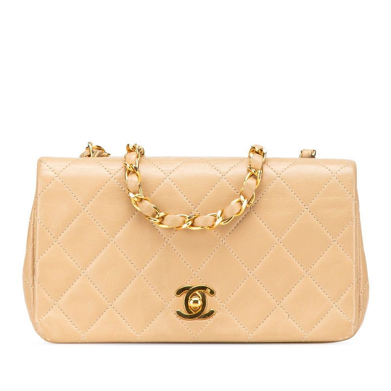 Chanel Chanel Lambskin Matelasse Full Flap Shoulder Bag Leather Shoulder Bag in Beige, Women's