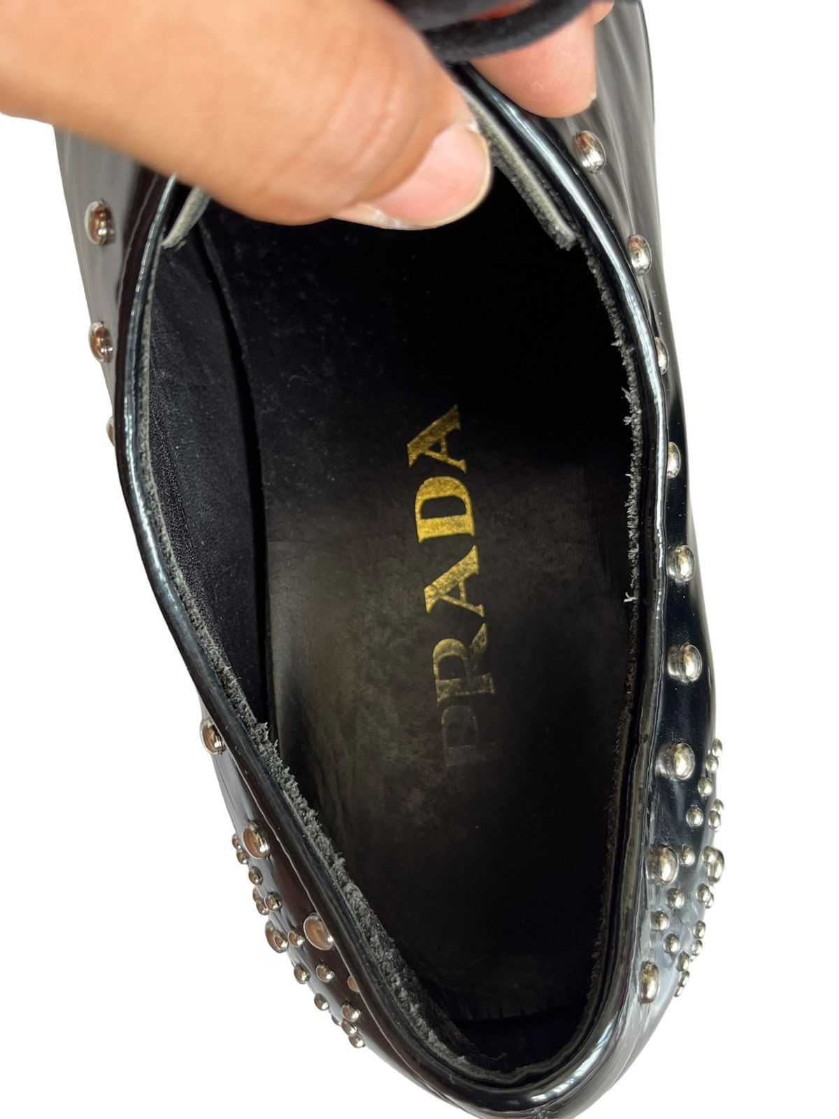 Prada Fancy Prada Oxford Wingtip Black Spazzolato Leather Size US 7 / EU 40 - 9 Thumbnail